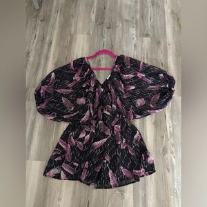 Elegant Black and Pink Feather Blouse